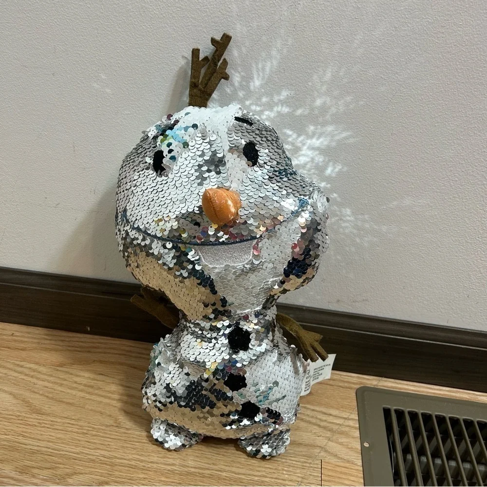 Olaf Sequin Reversible Plush Stuffed Snowman Frozen Disney Silver White